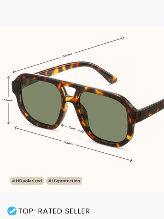 Polarized Square Aviator Sunglasses Retro Oversized Vintage Chic Shades